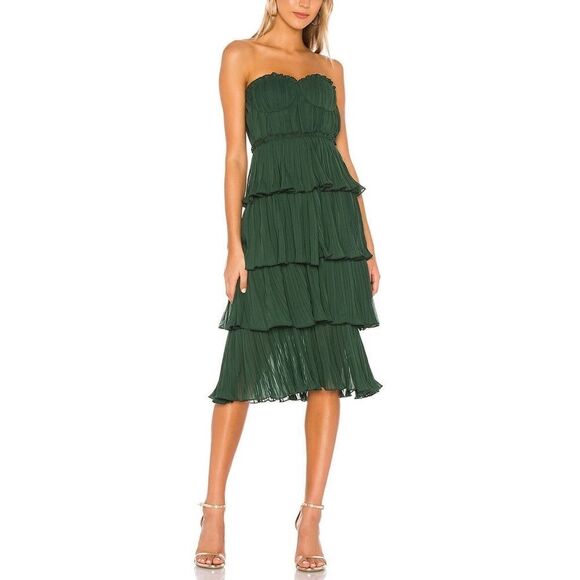 Lovers and Friends Alex Midi Emerald Green Dress Strapless Size S - Picture 4 of 10